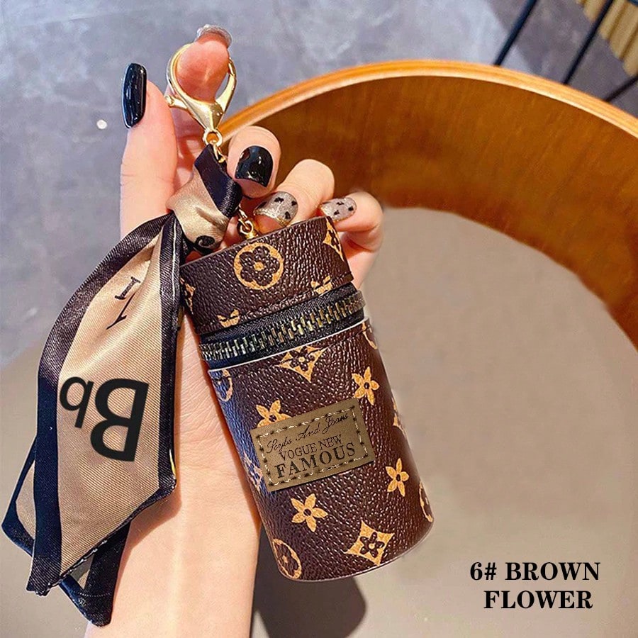 Monogram Keychain Leather - 1pc Monogram Print Lipstick Holder Keychain