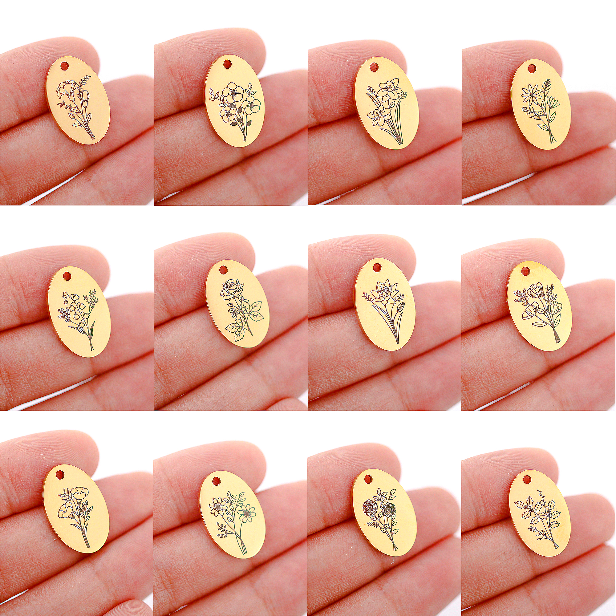 5Pcs Oval Birth Month Flower P - Birth Flower Necklace recensie en prijs