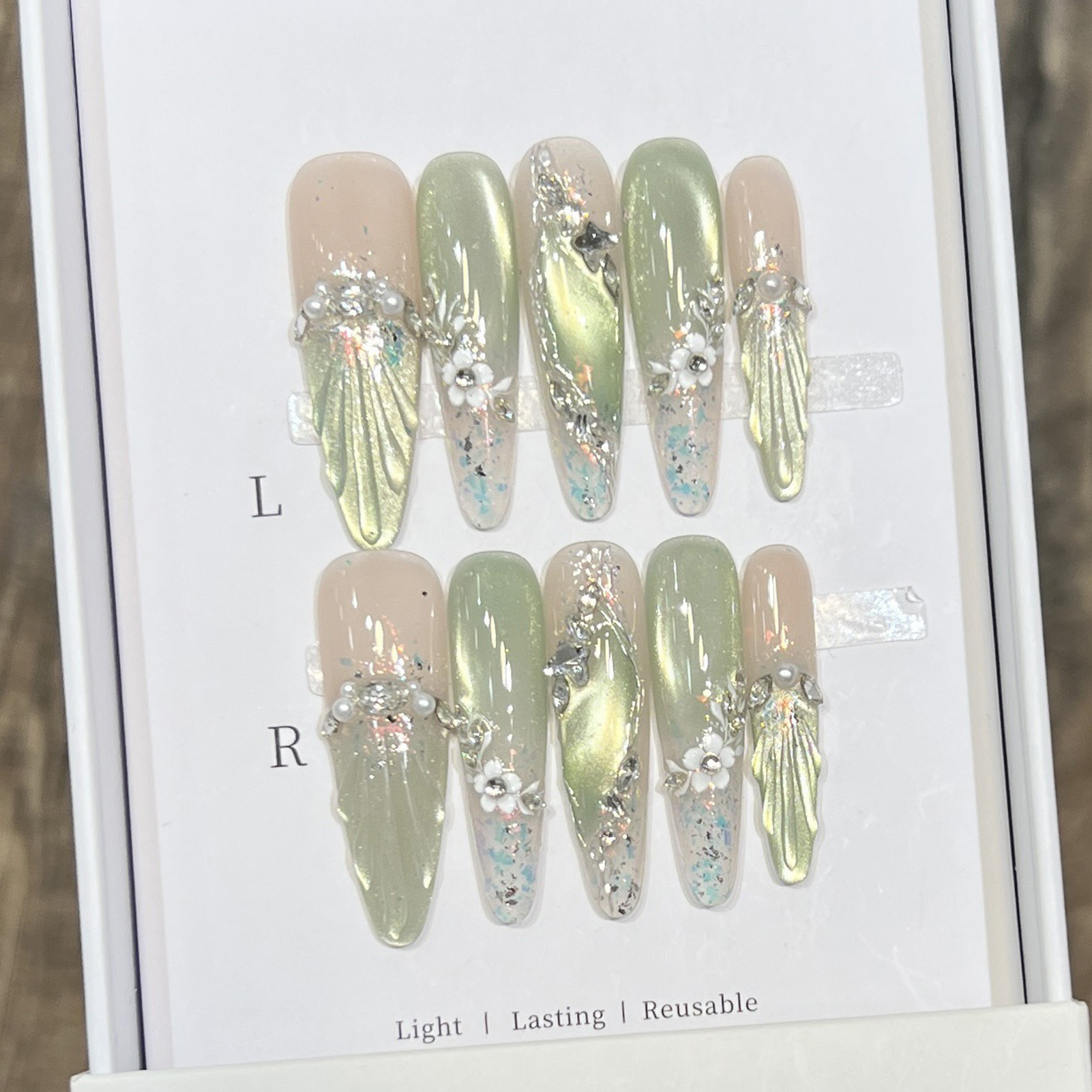 10pcs Long Almond Fake Nails T - Pressed Flower Art recensie en prijs