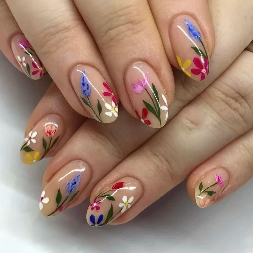 24Pcs Simple Almond Nails Tips - Pressed Flower Art recensie en prijs