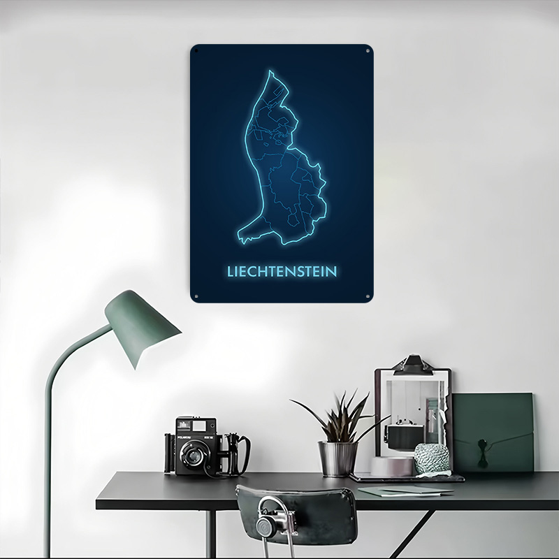 Liechtenstein Map Neon Blue Pr - Custom Map Poster recensie en prijs