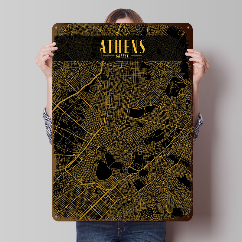 Athens Golden Map Tinplate Pos - Custom Map Poster recensie en prijs
