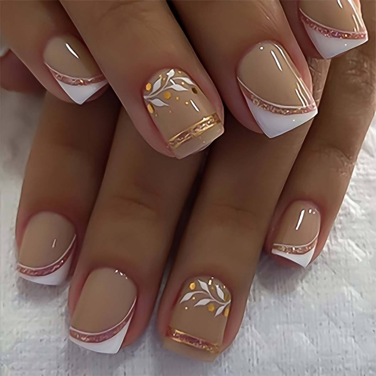 Short Square fake nails golden - Pressed Flower Art recensie en prijs